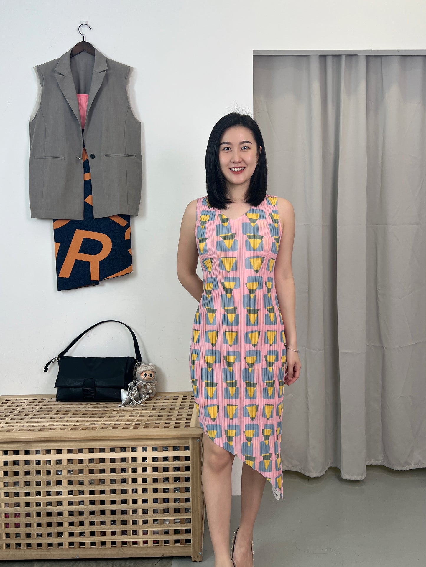 Pleated Geo Dress