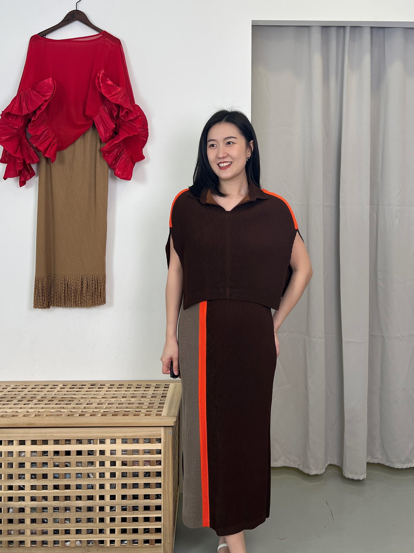 Pleated Chic Cape with Dress Set