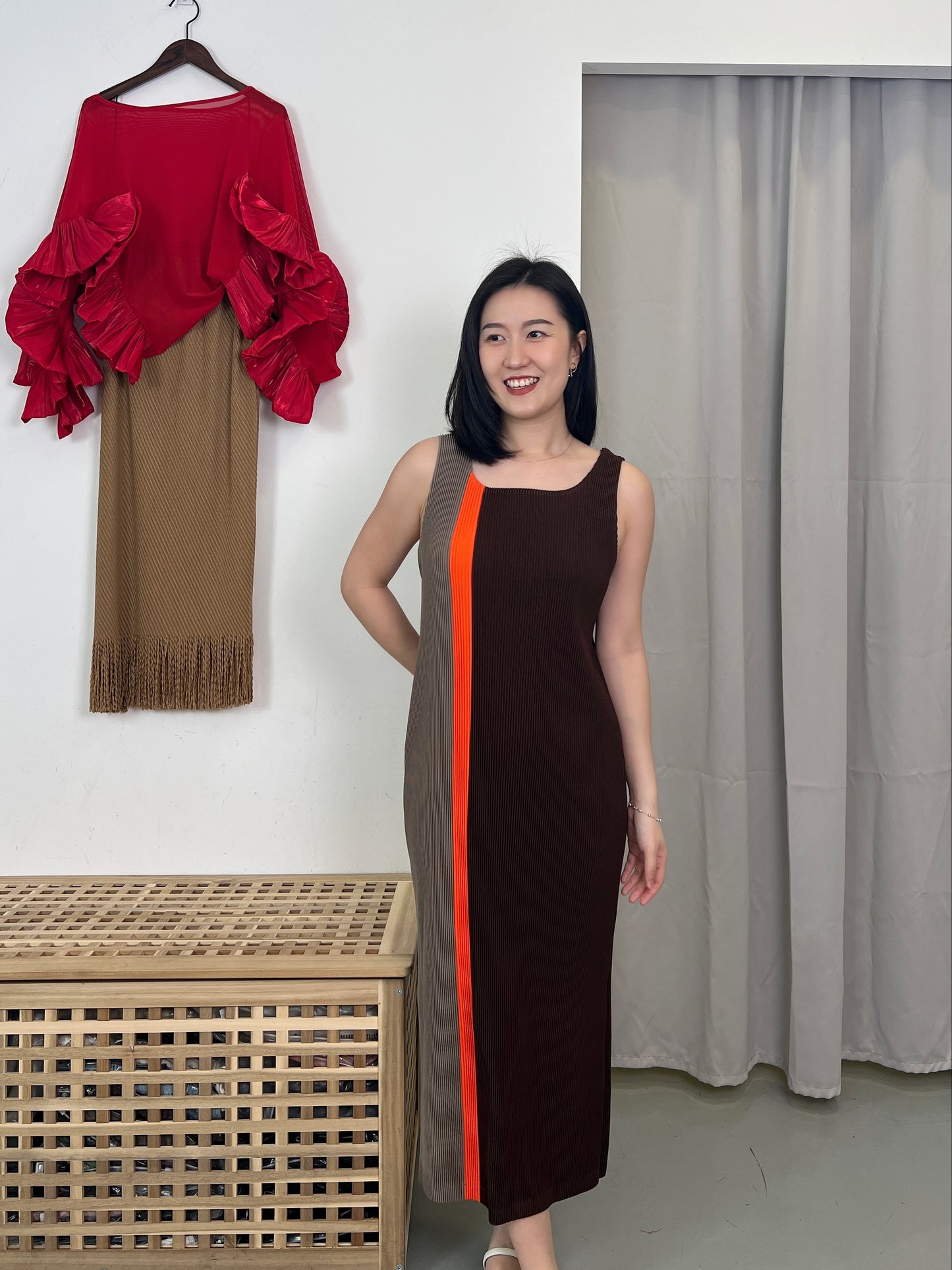 Pleated Chic Cape with Dress Set