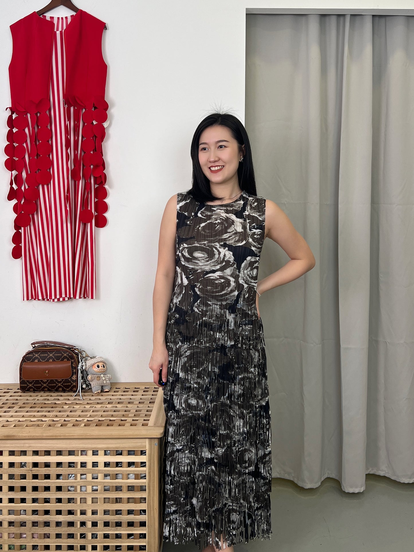 Pleated Roses Fringe Dress