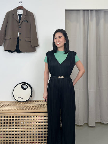 Pleated V Neck Jumpsuit