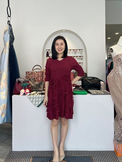 Pleated 3D Floral Dress