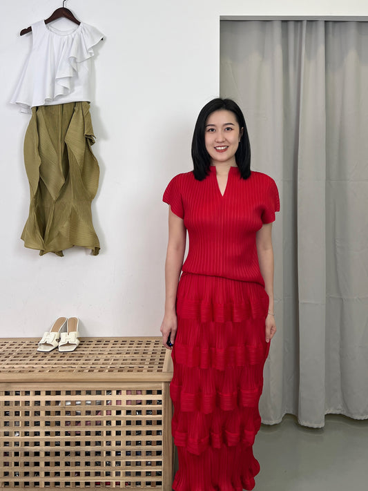 Pleated Design Skirt Set