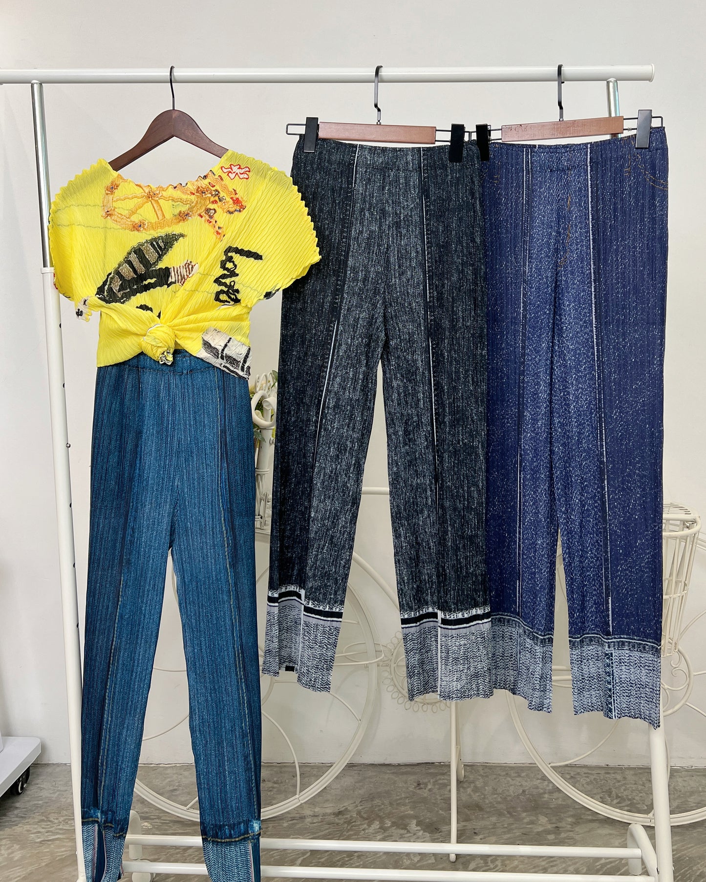 Pleated Denim Jean Pants