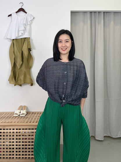 Pleated Double Design Button Blouse