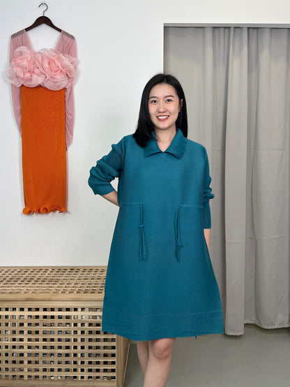 Pleated DD Drawstring Dress