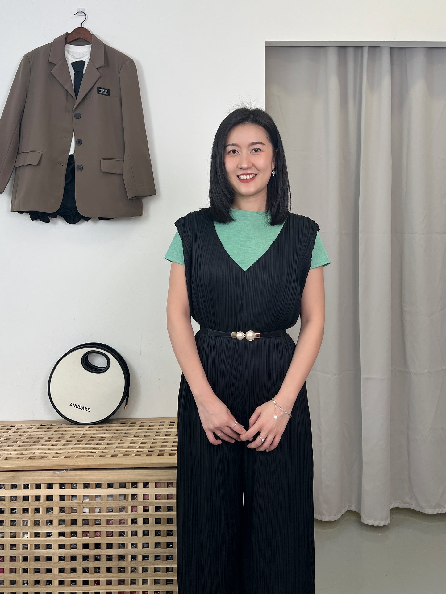 Pleated V Neck Jumpsuit