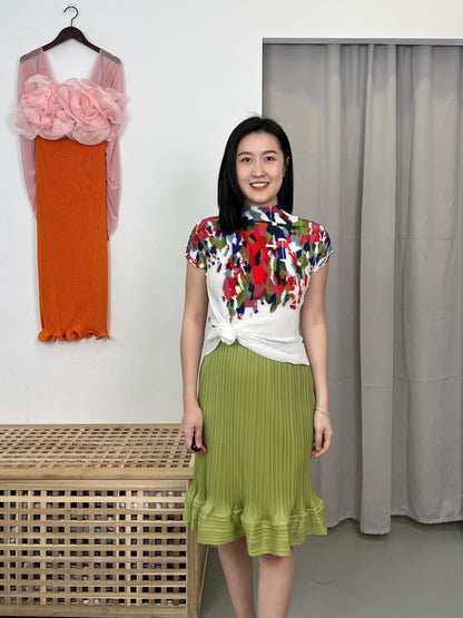 Pleated Wiggle Short Skirt