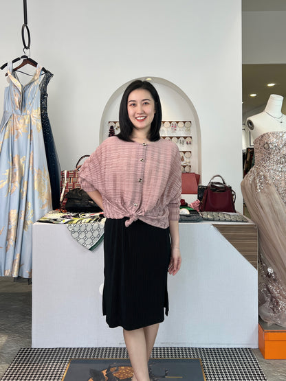 Pleated Double Design Button Blouse