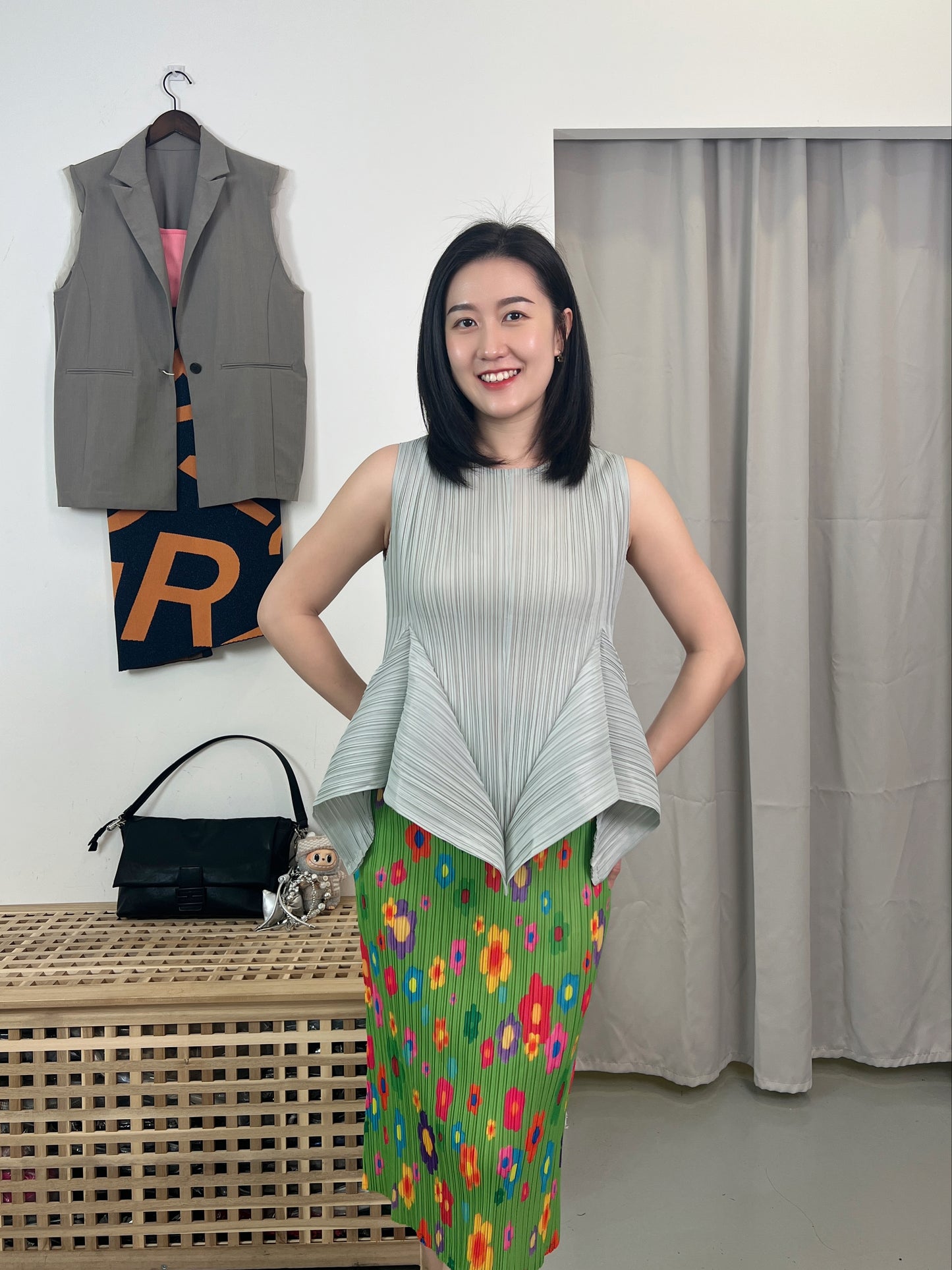 Pleated Floral Blouse