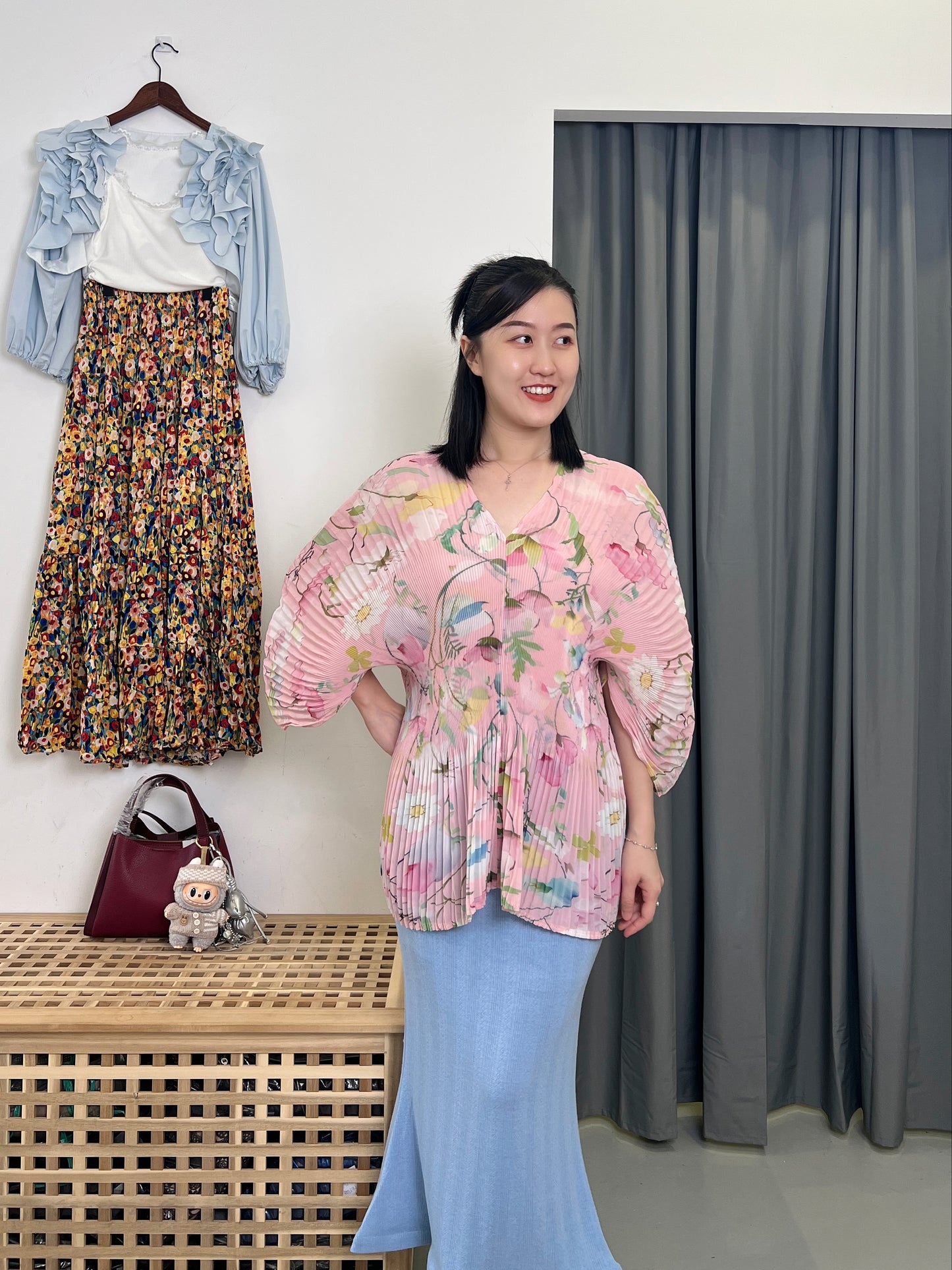 Pleated Sweet Floral Blouse