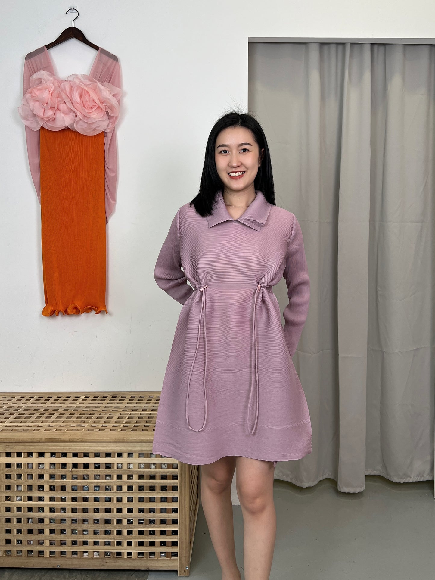 Pleated DD Drawstring Dress