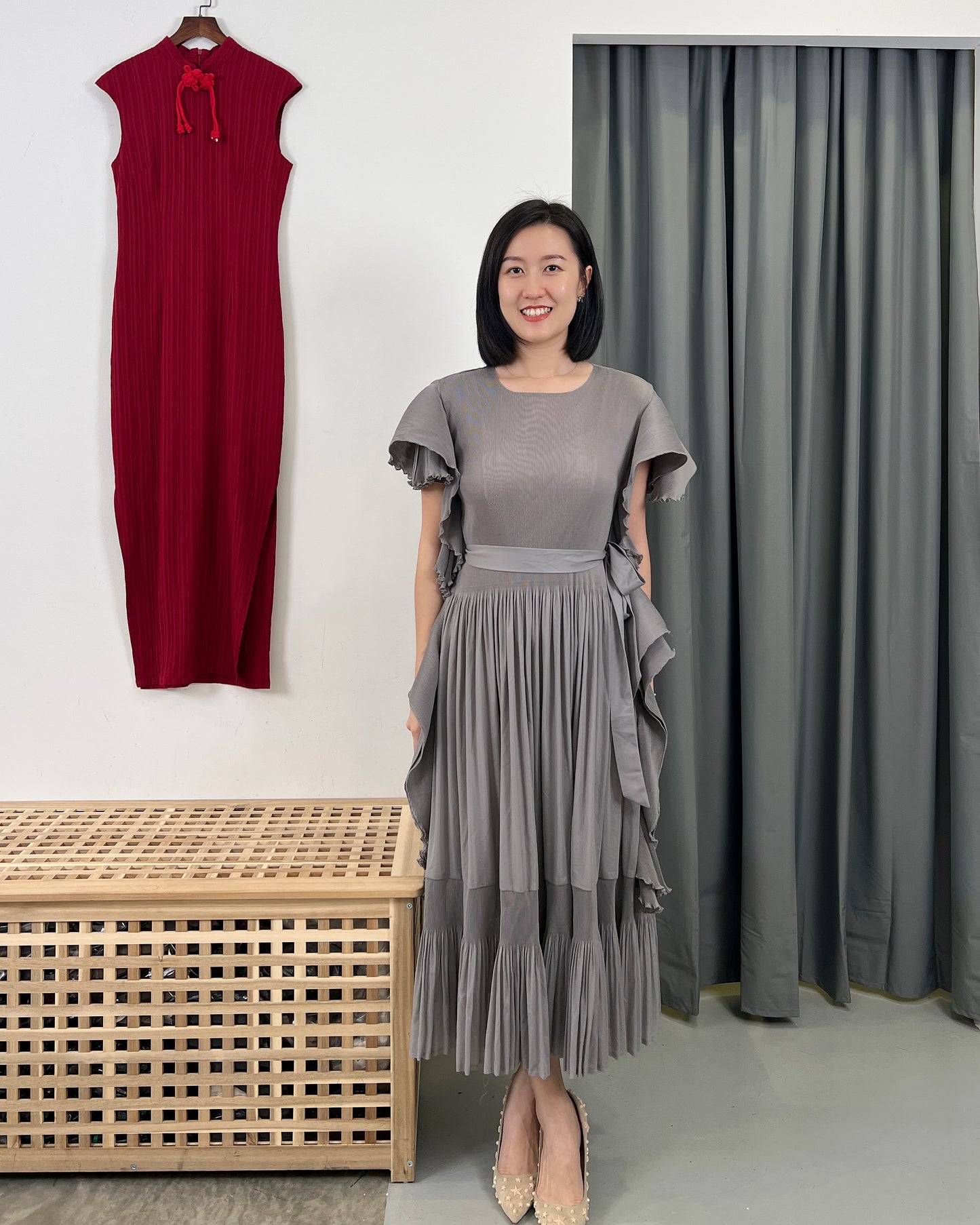 Pleated Korea style Raffles Dress