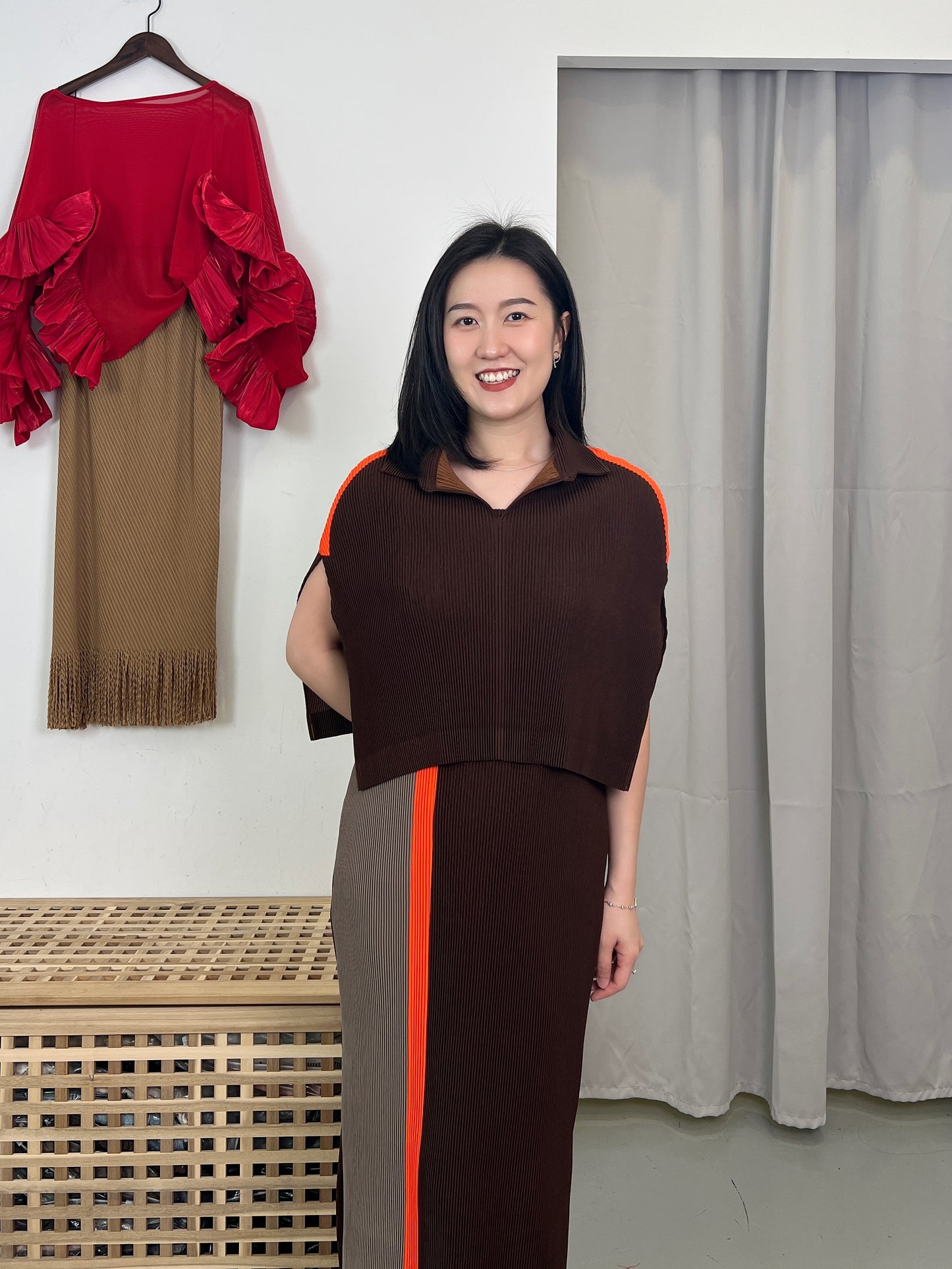 Pleated Chic Cape with Dress Set