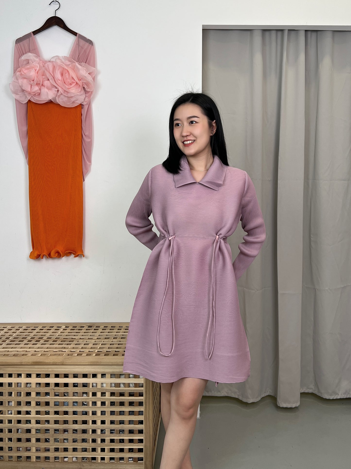 Pleated DD Drawstring Dress