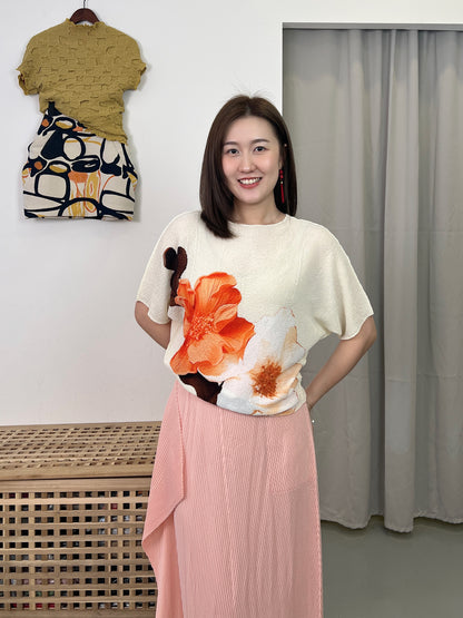Pleated Spongy Floral Top