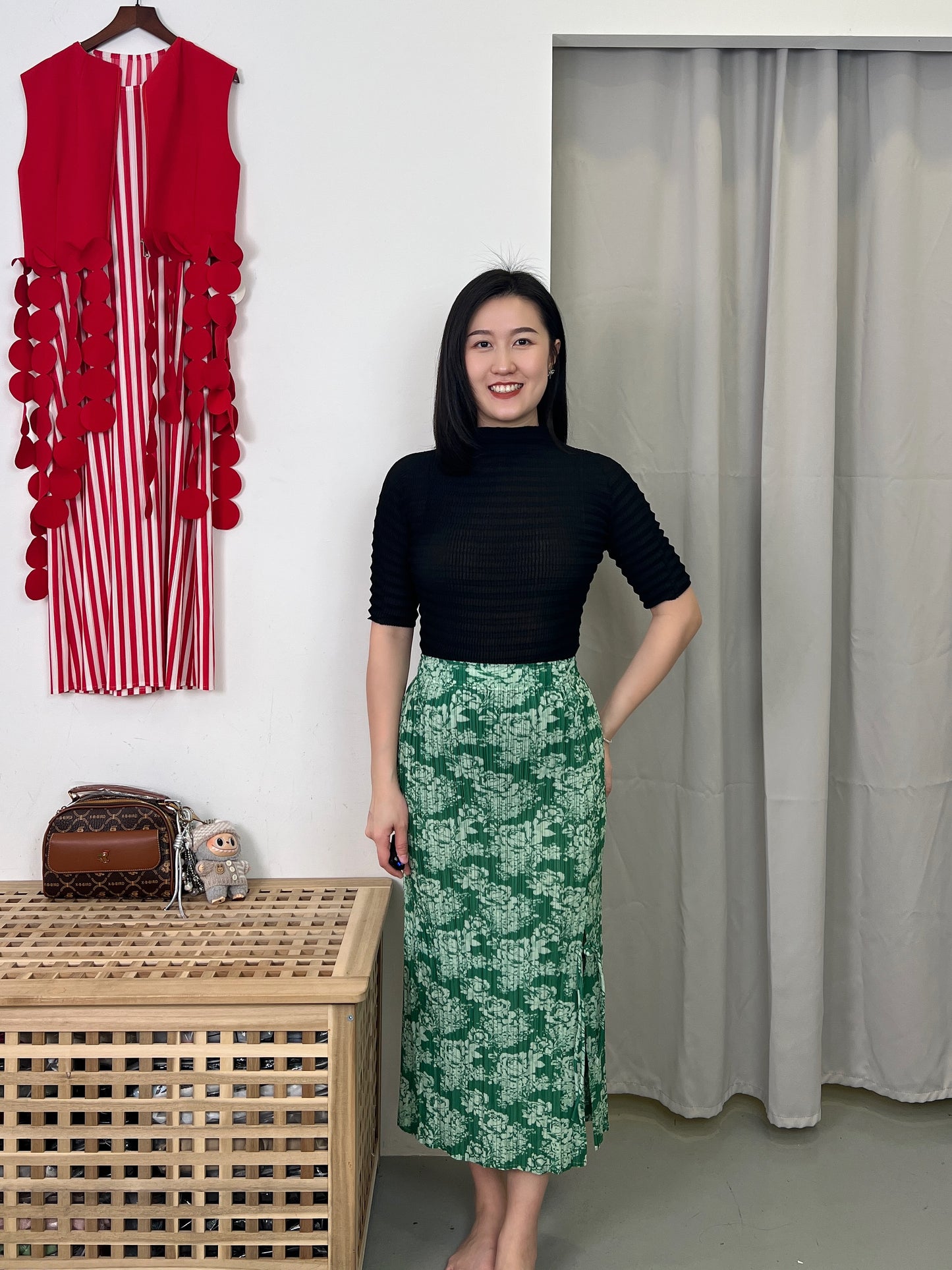 Pleated Floral Chinese Knot Skirt