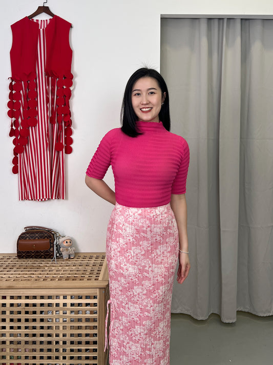 Pleated Floral Chinese Knot Skirt