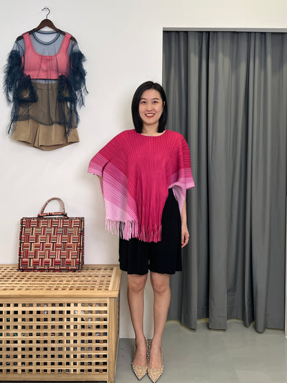 Pleated Fringey Cape Style Blouse