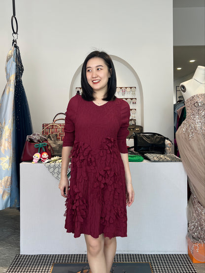 Pleated 3D Floral Dress