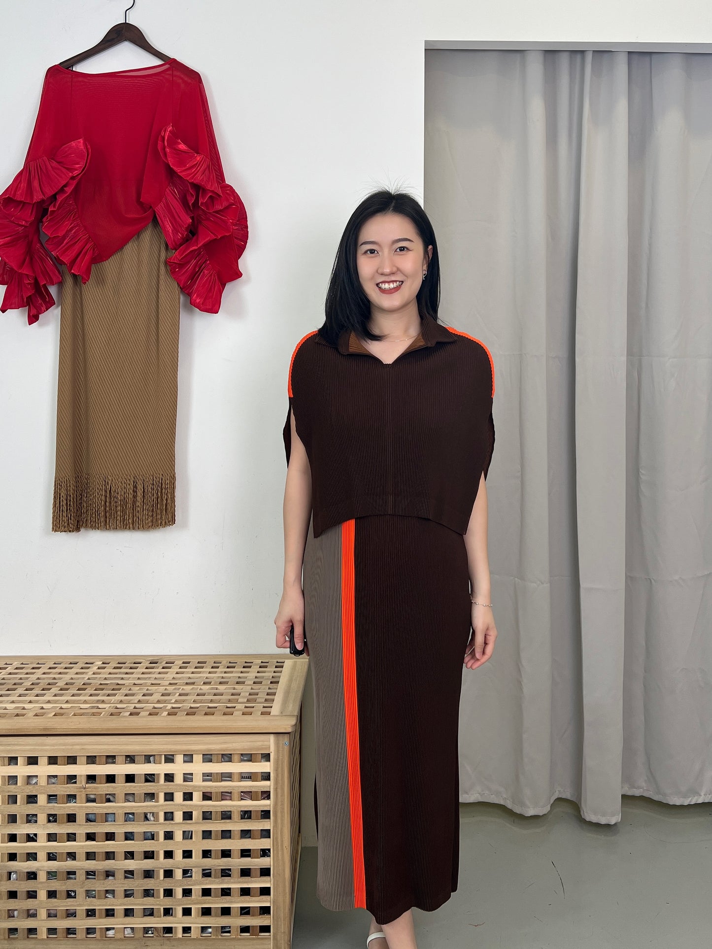 Pleated Chic Cape with Dress Set