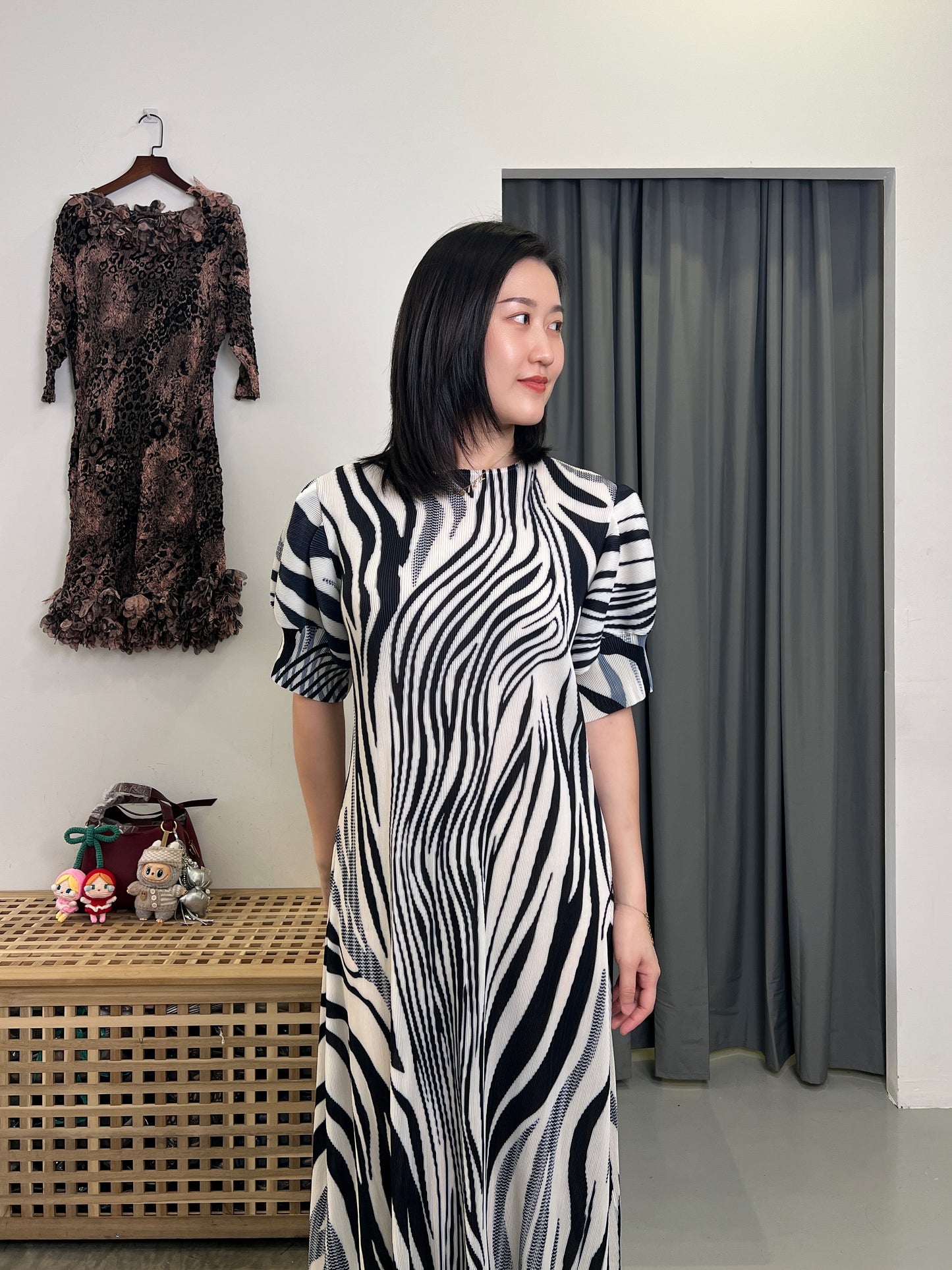 Pleated Zebra Elegant Dress