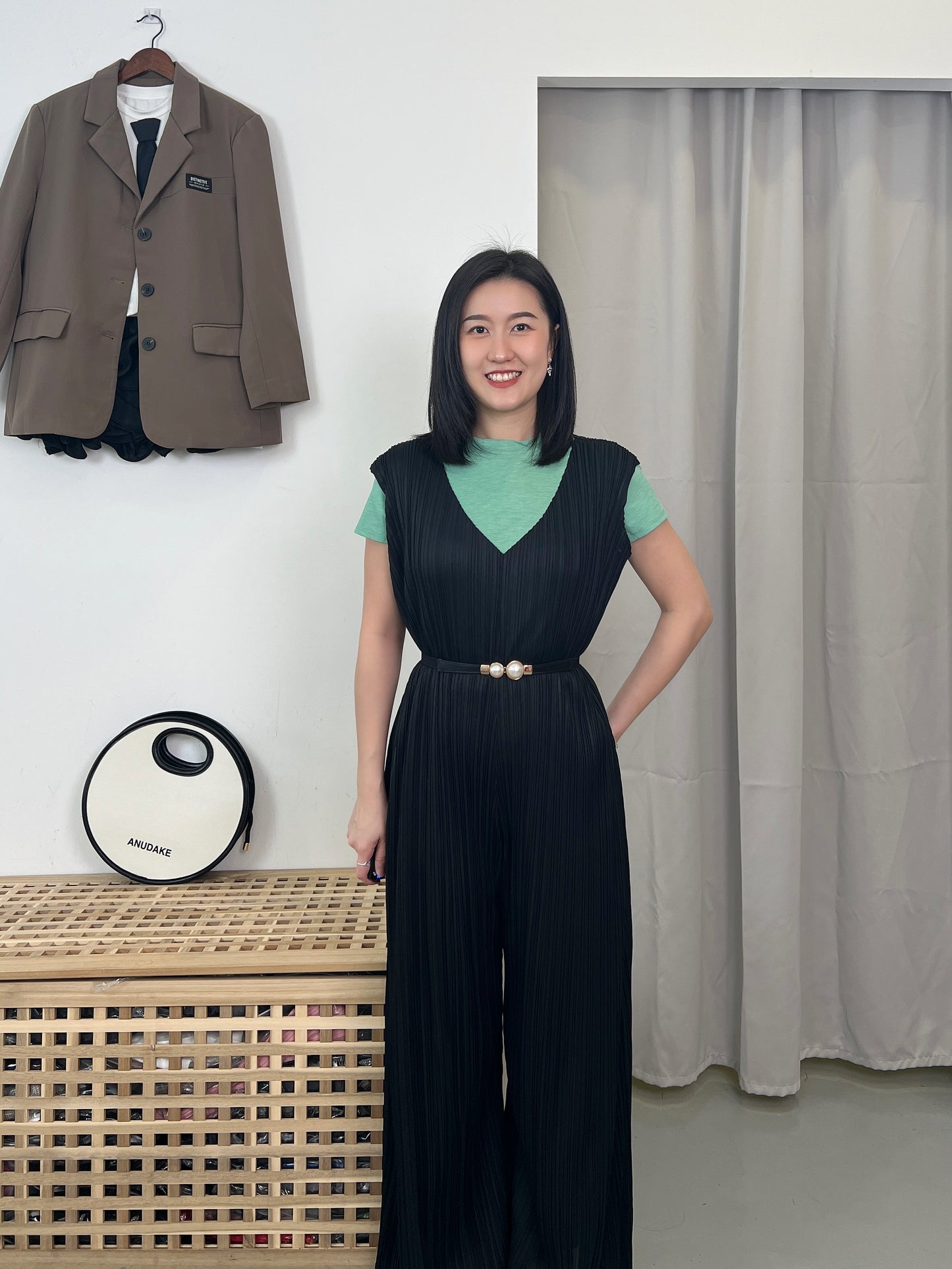 Pleated V Neck Jumpsuit