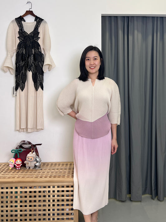 Pleated Little V Neck Blouse