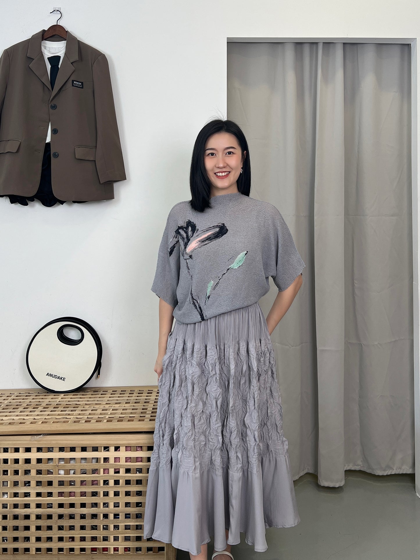 Pleated Spongy Floral Blouse