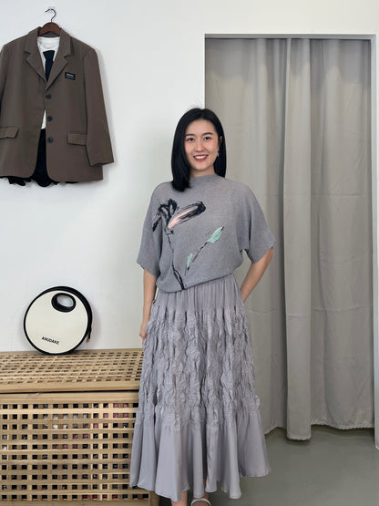 Pleated Spongy Floral Blouse