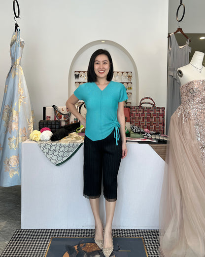 Pleated Self Tie Blouse