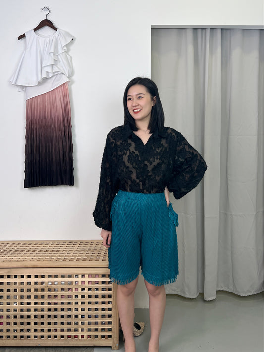 Pleated Fringe Shorts