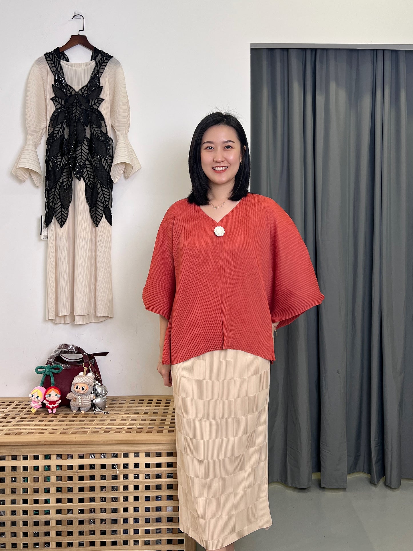 Pleated Flower Pin Blouse