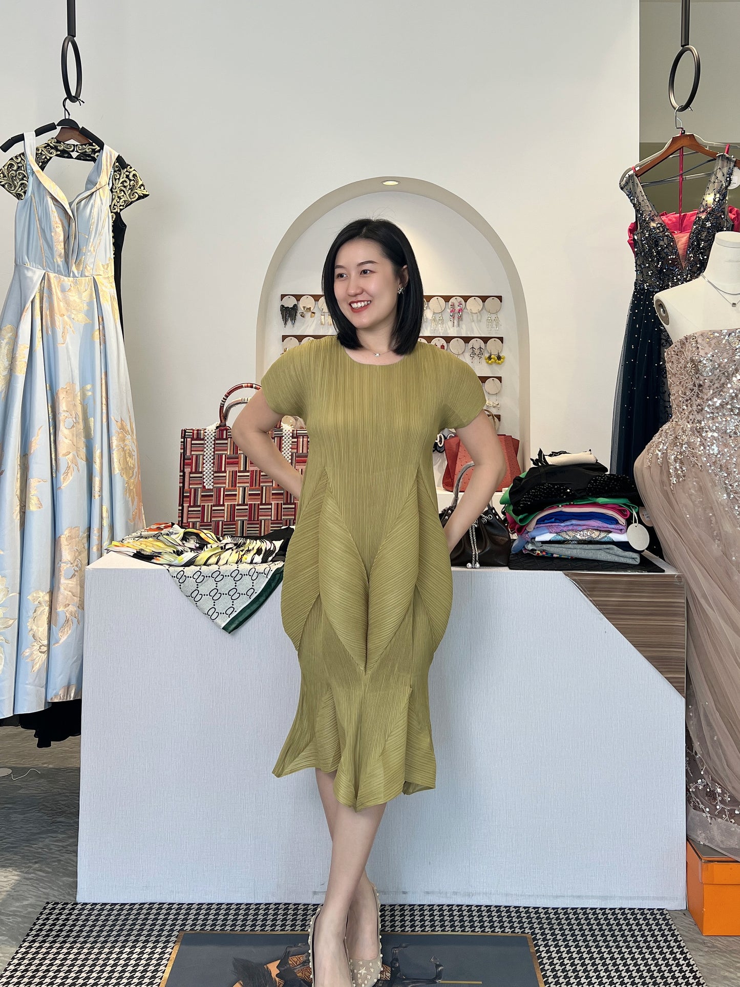 Pleated Tulip Dress