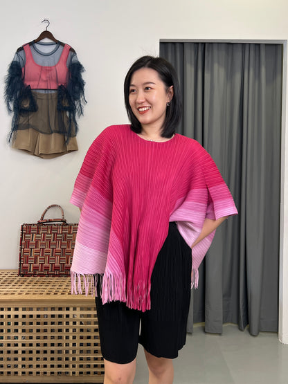 Pleated Fringey Cape Style Blouse