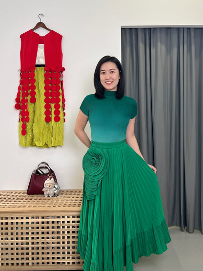 Pleated Brooch Style Skirt