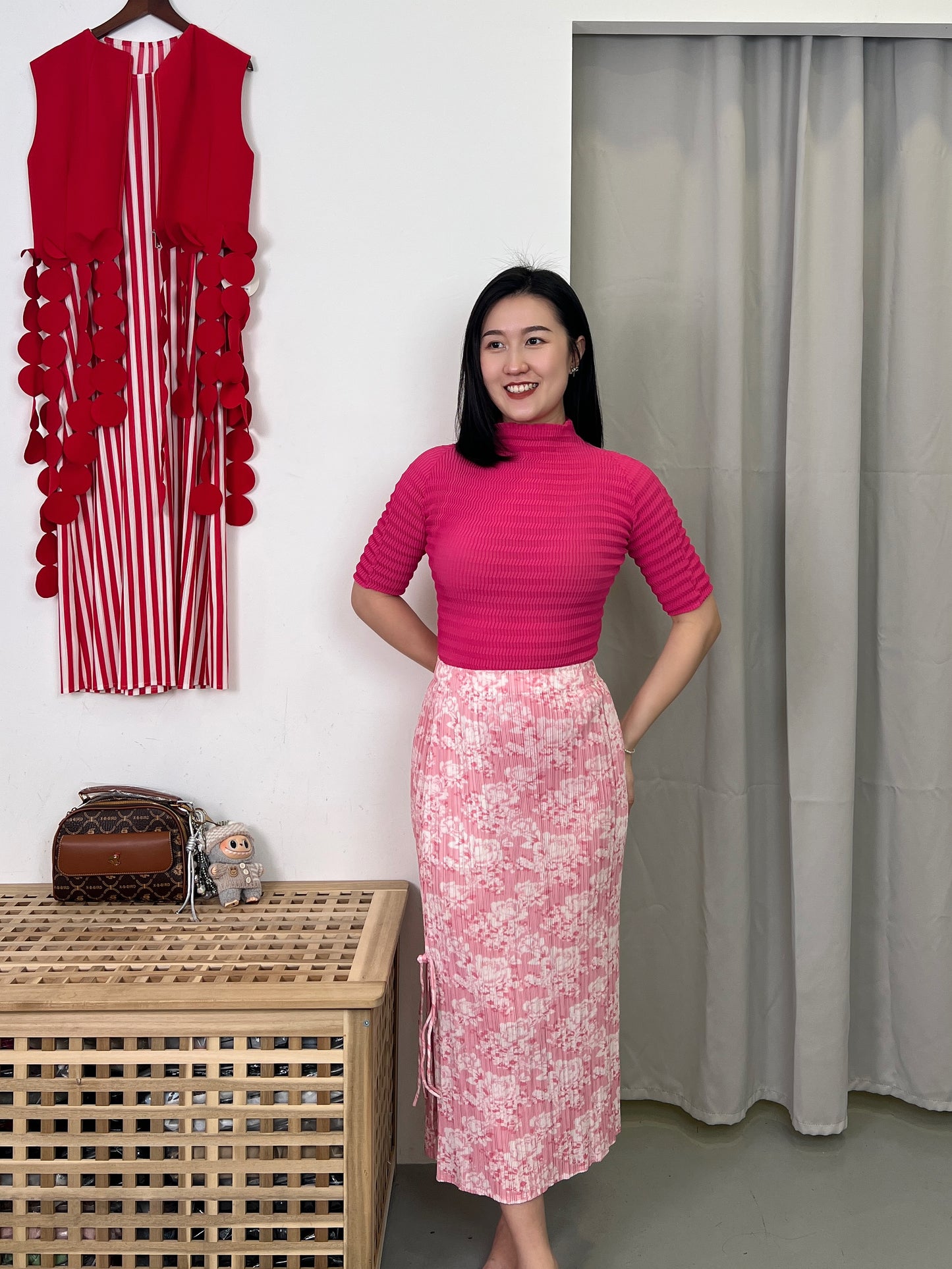 Pleated Floral Chinese Knot Skirt