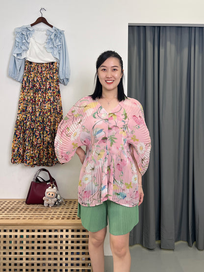 Pleated Sweet Floral Blouse