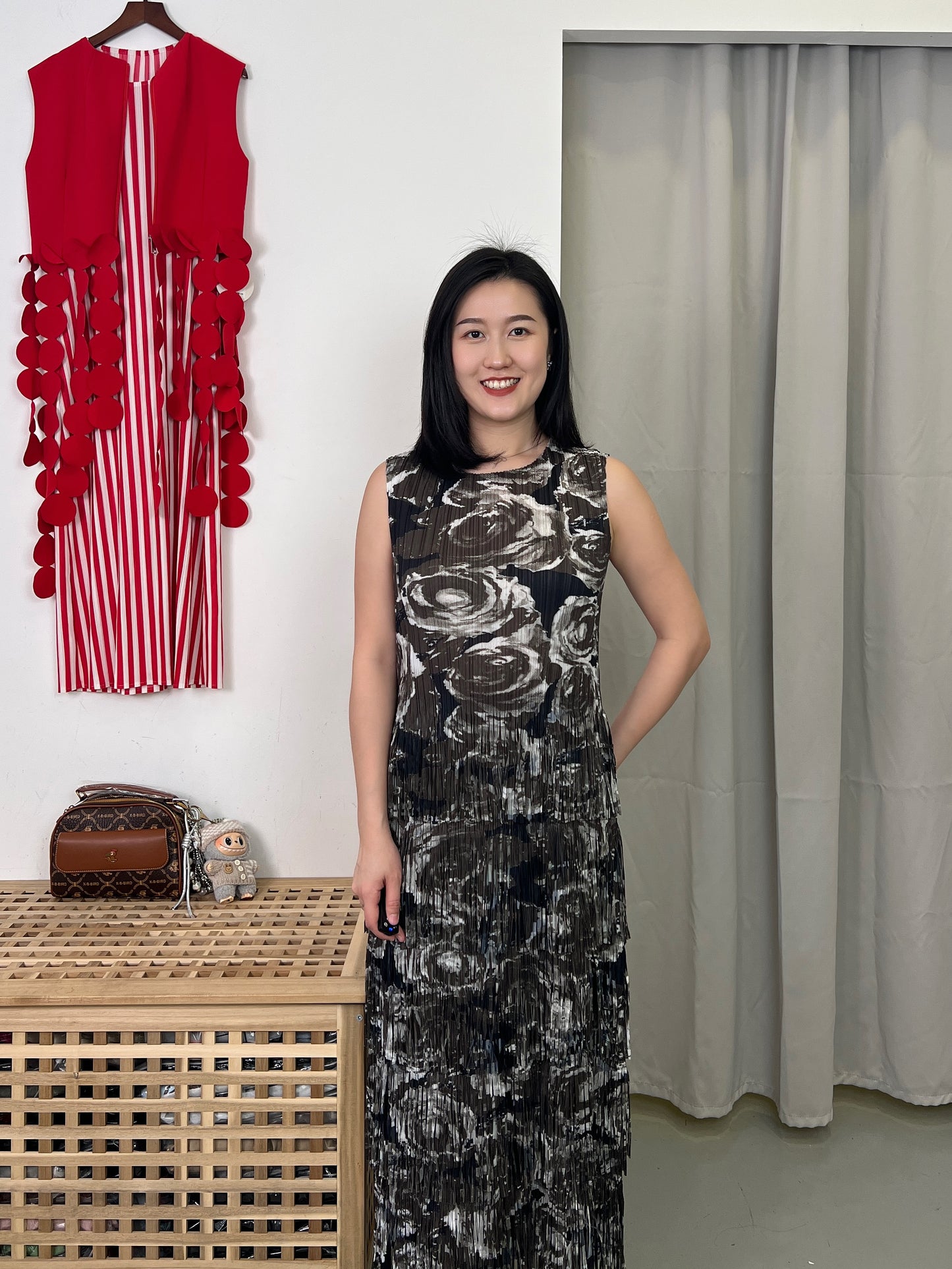 Pleated Roses Fringe Dress