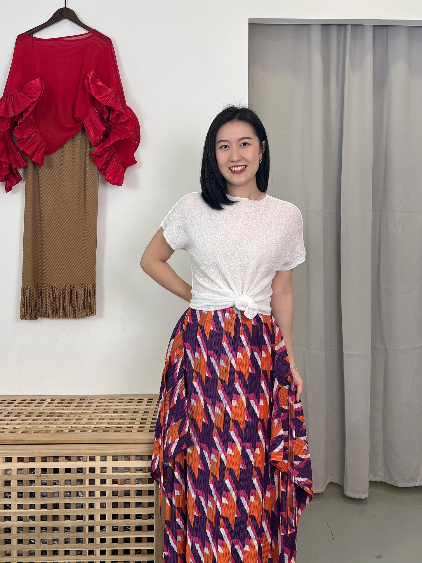 Pleated Houndstooth Skirt