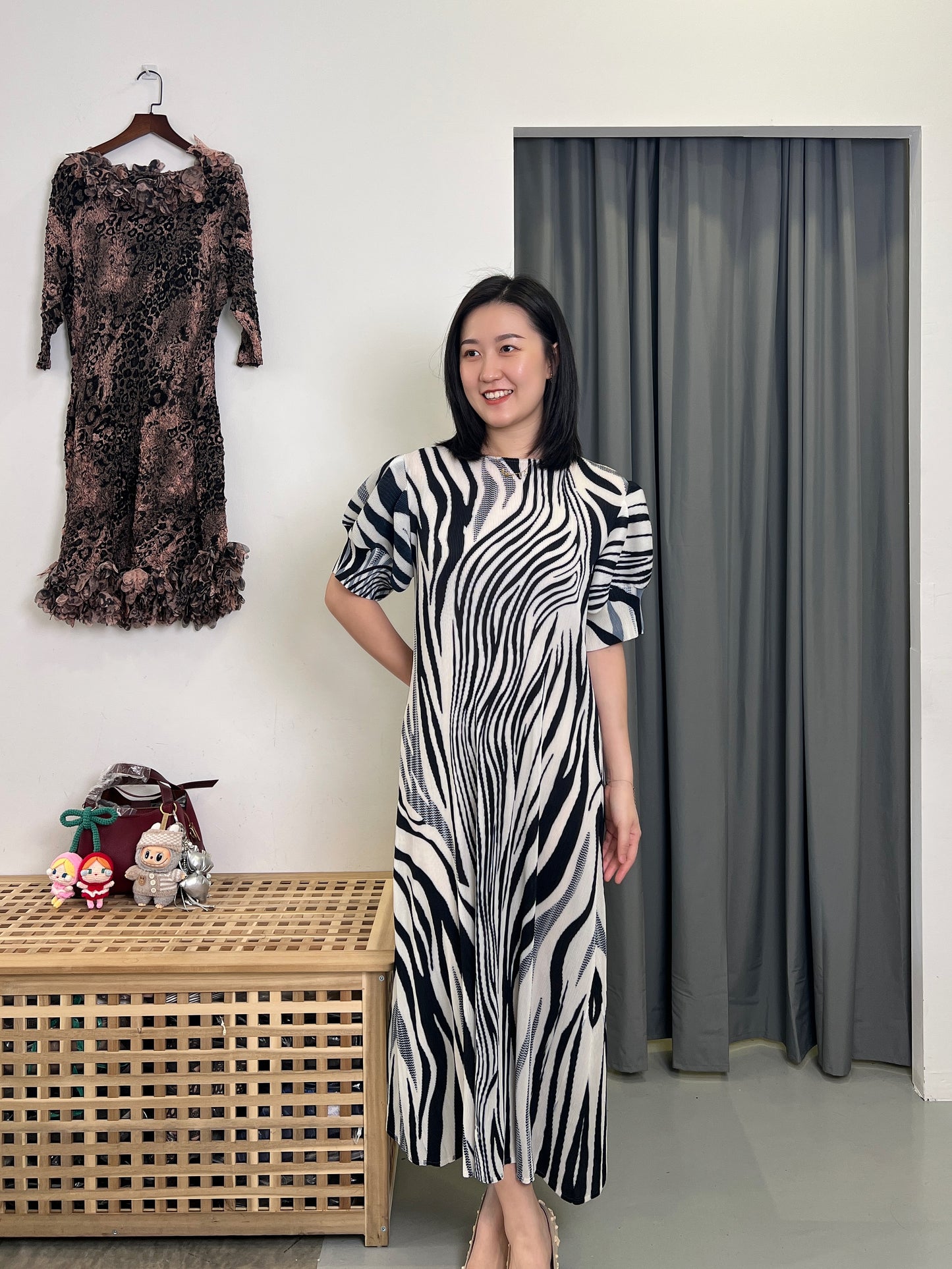 Pleated Zebra Elegant Dress
