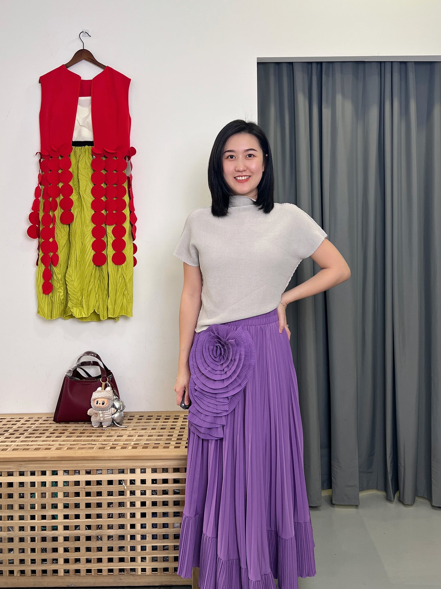 Pleated Brooch Style Skirt