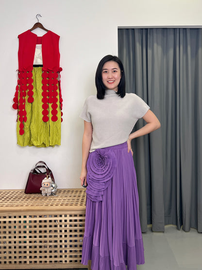 Pleated Brooch Style Skirt