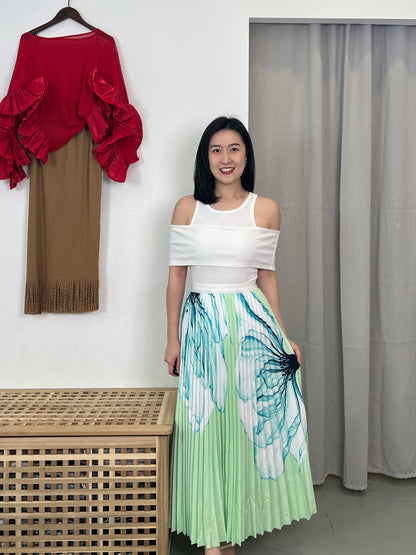 Pleated Floral Skirt