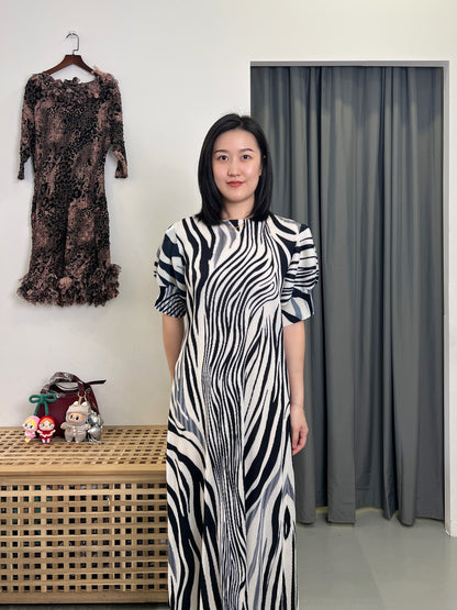 Pleated Zebra Elegant Dress