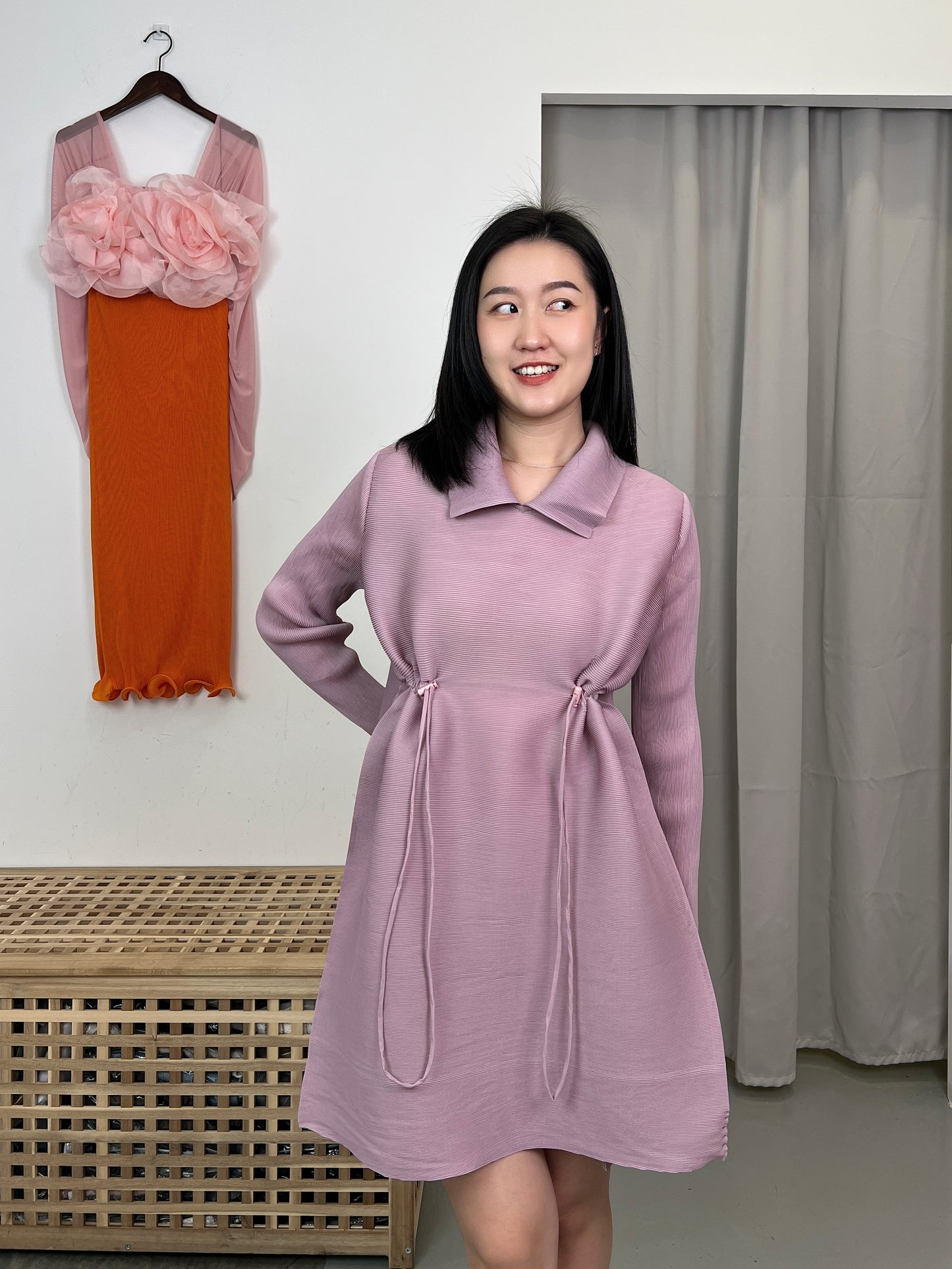 Pleated DD Drawstring Dress