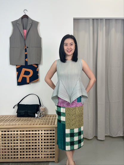 Pleated Patch Denim style Skirt