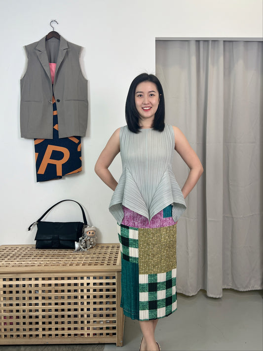 Pleated Patch Denim style Skirt