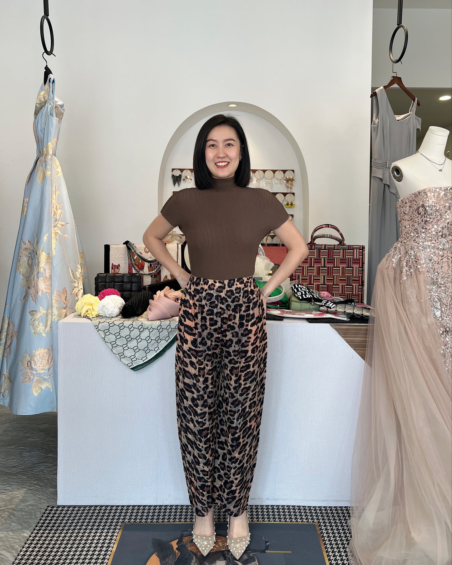 Pleated Leopard Pants