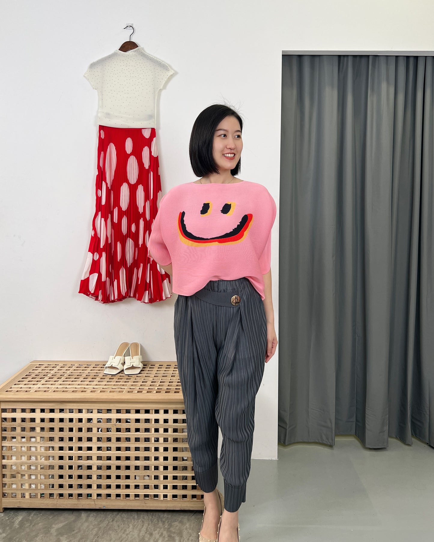 Pleated Happy Face Top